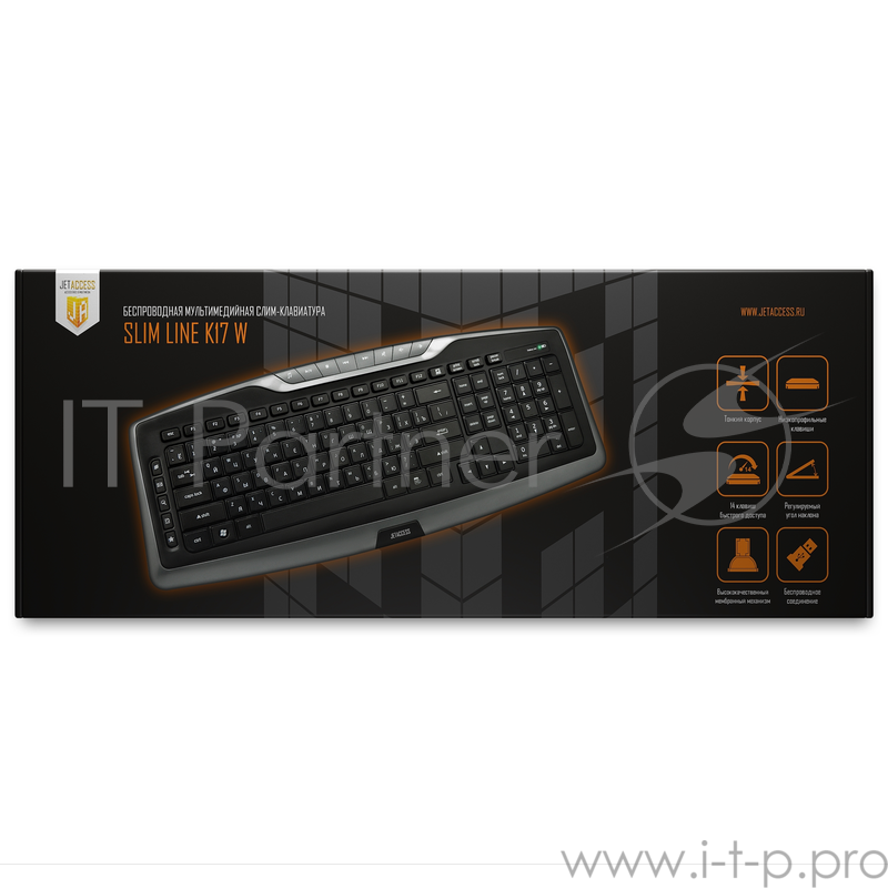 Клавиатура Jet.A SlimLine K17 W Grey USB {Беспроводная мультимедийная слим-клавиатура с классической раскладкой и 14 клавишами быстрого доступа}