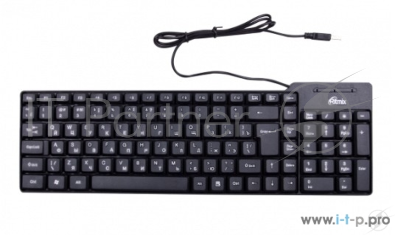 Клавиатура проводная Ritmix RKB-100 Black, Кл: 102 Длина кабеля: 130 см Цвет: черный, USB