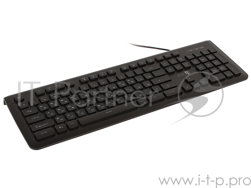 Проводная слим-клавиатура Jet.A SlimLine K20 LED с классической раскладкой и зелёной светодиодной подсветкой, 105 клавиш, USB, чёрная