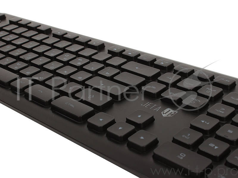 Проводная слим-клавиатура Jet.A SlimLine K20 LED с классической раскладкой и зелёной светодиодной подсветкой, 105 клавиш, USB, чёрная