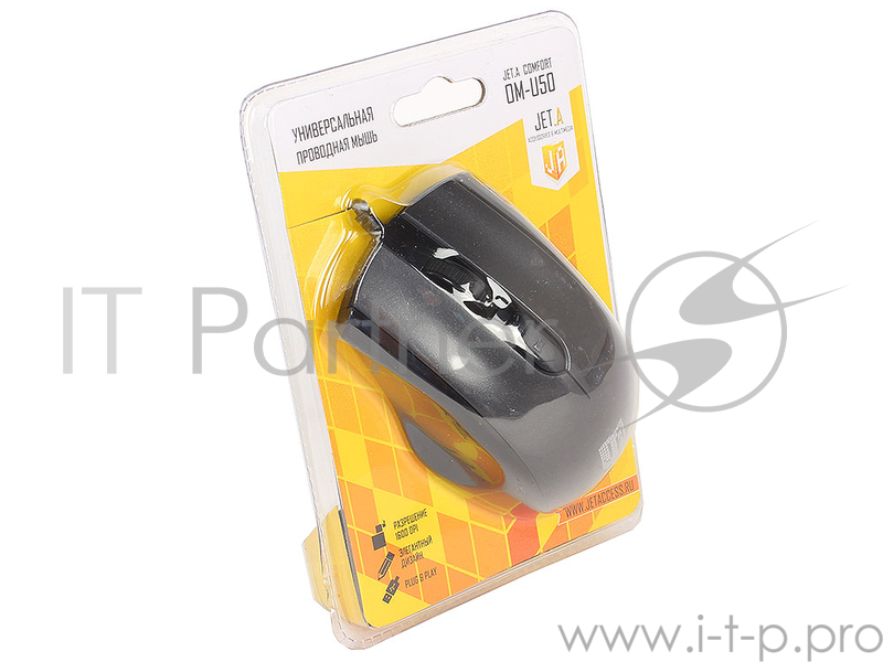 Проводная мышь Jet.A OM-U50 Black Comfort (800/1200/1600dpi, 3 кнопки, USB)