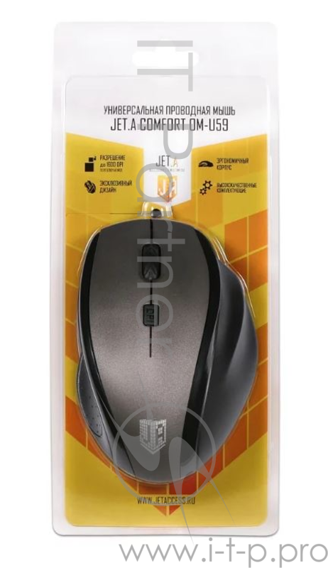 Проводная мышь Jet.A Comfort OM-U59 чёрная (1000/1600dpi, 3 кнопки, USB)