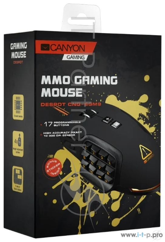 Мышь проводная Canyon Despot, 10000dpi, USB, Черный CND-SGM9