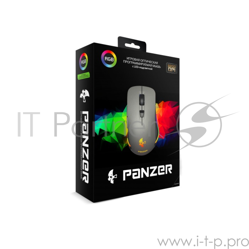 Проводная игровая мышь Jet.A PANZER JA-GH41 чёрно-серая (1200-3200dpi,6 пр.кнопок,LED-подсветка,USB)
