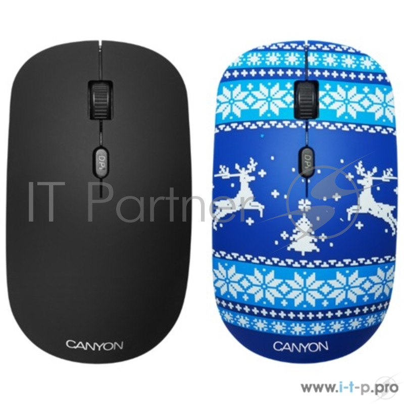 Беспроводная мышь CANYON CND-CMSW401JB {wireless Optical Mouse with 4 buttons, DPI 800/1200/1600, 1 additional cover(Jersey Blue), black, 103*58*32mm, 0.087kg, 2.4GHz}