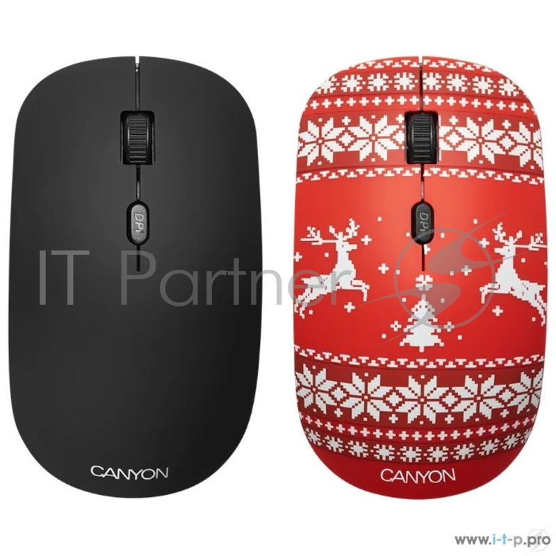 Беспроводная мышь CANYON CND-CMSW401JR {wireless Optical Mouse with 4 buttons, DPI 800/1200/1600, 1 additional cover(Jersey Red), black, 103*58*32mm, 0.087kg, 2.4GHz}