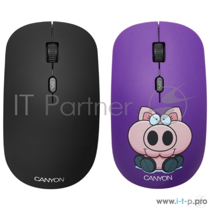 Беспроводная мышь CANYON CND-CMSW401PB {wireless Optical Mouse with 4 buttons, DPI 800/1200/1600, 1 additional cover(Pig Boxer), black, 103*58*32mm, 0.087kg, 2.4GHz}