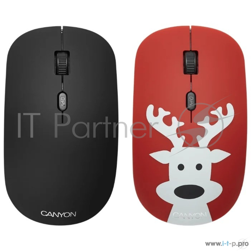 Беспроводная мышь CANYON CND-CMSW401DR {wireless Optical Mouse with 4 buttons, DPI 800/1200/1600, 1 additional cover(Deer), black, 103*58*32mm, 0.087kg, 2.4GHz}
