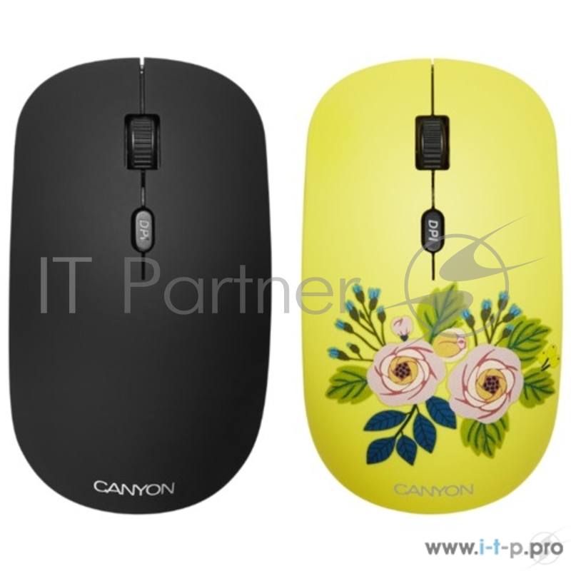 Беспроводная мышь CANYON CND-CMSW400R {wireless Optical Mouse with 4 buttons, DPI 800/1200/1600, 1 additional cover(Roses), black, 103*58*32mm, 0.087kg, 2.4GHz}