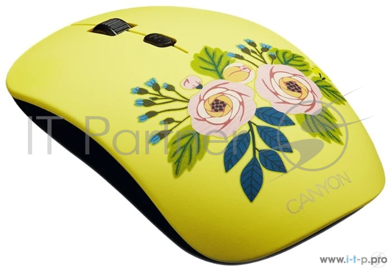 Беспроводная мышь CANYON CND-CMSW400R {wireless Optical Mouse with 4 buttons, DPI 800/1200/1600, 1 additional cover(Roses), black, 103*58*32mm, 0.087kg, 2.4GHz}