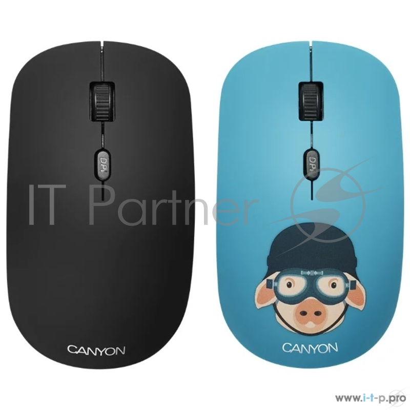 Беспроводная мышь CANYON CND-CMSW401MP {wireless Optical Mouse with 4 buttons, DPI 800/1200/1600, 1 additional cover(Military Pig), black, 103*58*32mm, 0.087kg, 2.4GHz}
