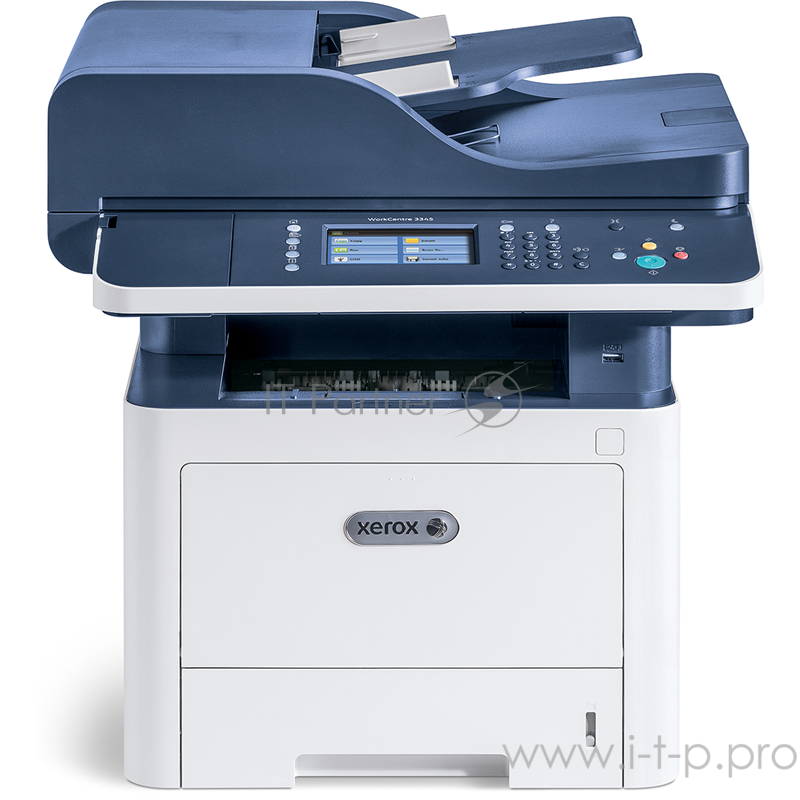 МФУ Xerox WorkCentre 3345DNI (WC3345DNI#), лазерный принтер/сканер/копир/факс A4, 42 стр/мин, до 80K стр/мес, 1.5Gb/USB, Ethernet, WiFi, Duplex) белый/синий (Channels)