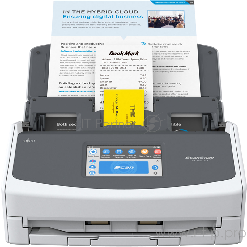 Документ сканер Fujitsu ScanSnap iX1500 А4, двухсторонний, 30 стр/мин, автопод. 50 листов, сенсорный дисплей, Wi-Fi, USB 3.1 ScanSnap iX1500, Document scanner, A4, duplex, 30 ppm, ADF 50, TouchScreen, WiFi, USB 3.1