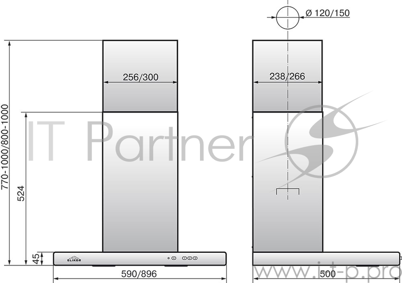 Вытяжка каминная Elikor Квадра 60П-430-К3Д белый управление: кнопочное (1 мотор)