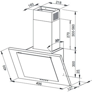 Вытяжка Weissgauff Наклонная, 50см, 900 м3, поверхность:металл/стекло, кнопочное управление, белая