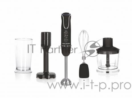 Блендер погружной WILLMARK WHB-1290BS(soft touch,стак.600мл.,венчик, нас.пюре,измельч, черный 900W)