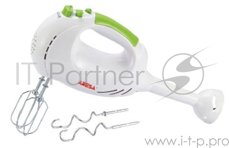 Миксер ARESA AR-1903 (Мощность 250 Вт. 5 скоростных режимов + функция ТУРБО. 3 вида насадок: венчики для взбивания яиц и крема насадки для замешивания теста насадка погружной блендер. Кнопка извлечения насадок.)