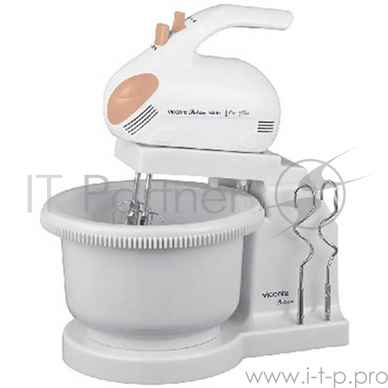 Миксер VICONTE VC-354 Patrice с вращающейся чашей, 350W, 5 скоростей работы, кнопка извлечения насадок, двойной набор насадок: два венчика для взбивания яиц и кремов, две насадки для размешивания тяжелого теста, смешивание жидкостей, замешивание тест