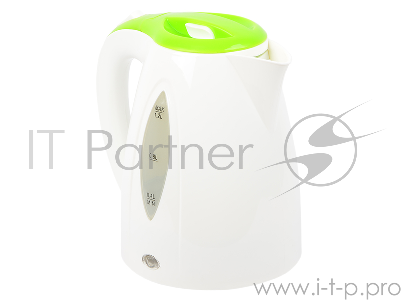 Чайник электрический Endever Skyline KR-361, белый-зеленый, мощность 2100 Вт, емкость 1,2 л, пластиковый корпус, скрытый нагр.элем .