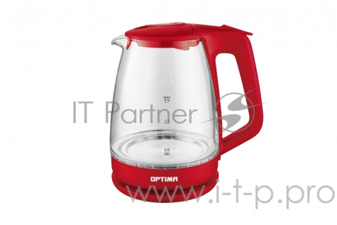 Чайник электрический OPTIMA EK-1718G, красный (1,7л, корпус из стекла, защита от перегр., LED подстветка, 2200 Вт., ассорт)