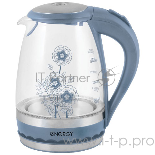 Чайник электрический ENERGY E-279 стеклянный, 1.5л, синий,1850-2200 Вт (в уп. 6 шт)