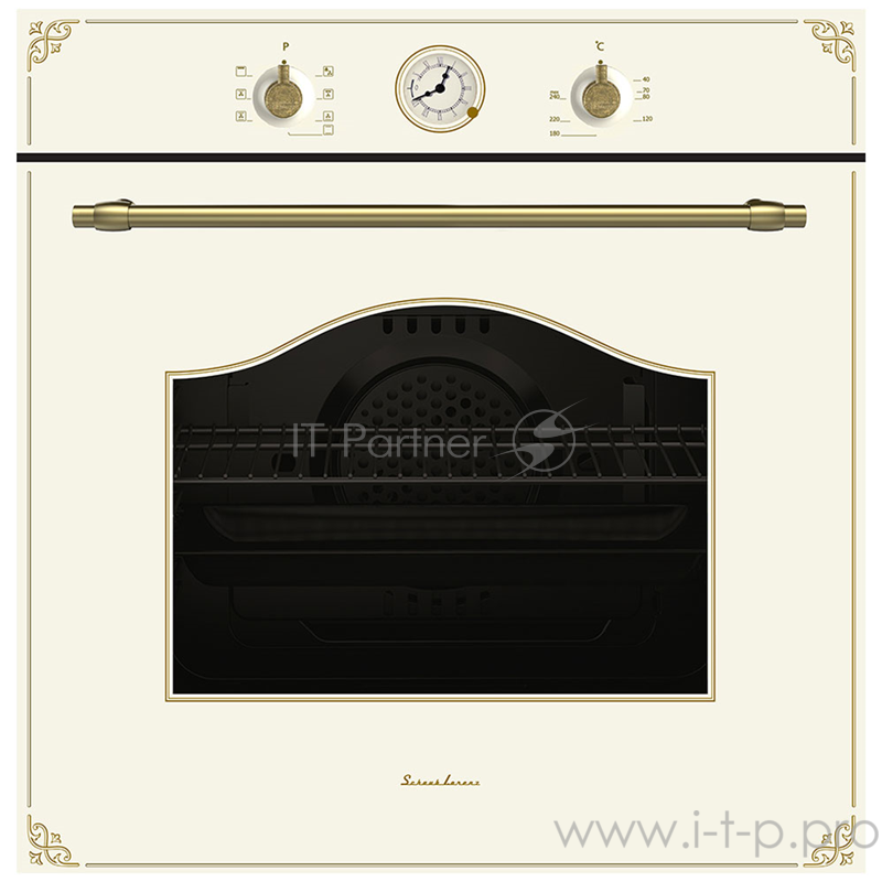 Встраиваемые электрические духовки Schaub Lorenz 59.5х59.5x61 см, 61л, 8 режимов работы, механические переключатели, овый таймер, 1 ряд телескопических направляющих, материал панели управления-стекло, цвет ручек-бронзовый, бежевый рустик