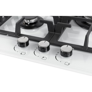 Встраиваемые газовые панели Weissgauff Газ, 45x51 см, газовая, закаленное стекло, независимая, электроподжиг, газ-контроль, чугунные решетки, WOK, белая