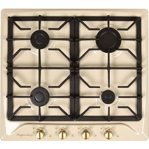 Газовая варочная поверхность Kuppersberg металл, ширина 60 см, 4 газовые конфорки,комфорка повышенной мощности,автоподжиг, газ-контроль, чугунные решетки, цвет бежевый/ручки цвета бронзы