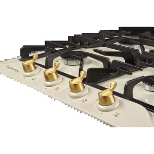 Газовая варочная поверхность Kuppersberg металл, ширина 60 см, 4 газовые конфорки,комфорка повышенной мощности,автоподжиг, газ-контроль, чугунные решетки, цвет бежевый/ручки цвета бронзы