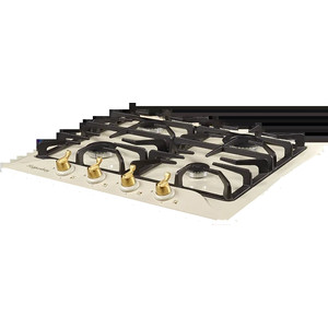 Газовая варочная поверхность Kuppersberg металл, ширина 60 см, 4 газовые конфорки,комфорка повышенной мощности,автоподжиг, газ-контроль, чугунные решетки, цвет бежевый/ручки цвета бронзы