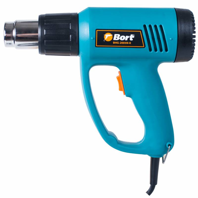 Фены, Термопистолеты Bort BHG-2005N-K Фен технический 91271068 { 2000 Вт, 2 режима, 300 л/мин, 0.8 кг, 4 насадки, кейс }