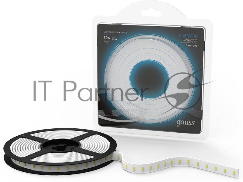 Лента светодиодная GAUSS 312000505 LED 2835/60-SMD 4.8W 12V DC синий блистер 5м