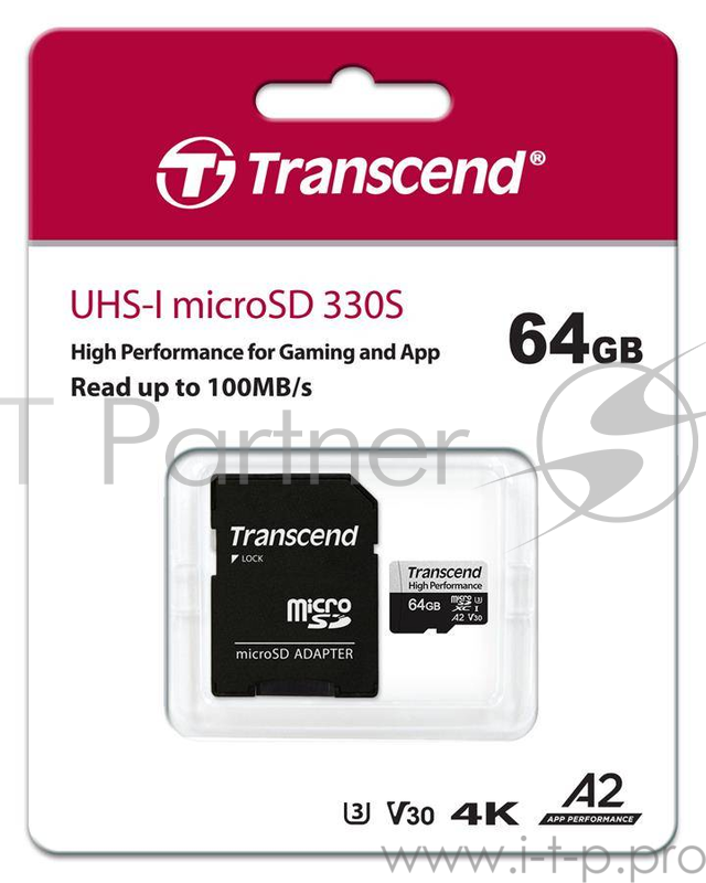 Флеш-накопитель Transcend Карта памяти Transcend 64GB UHS-I U3 A2 microSD microSD w/ adapter
