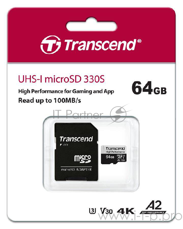 Флеш-накопитель Transcend Карта памяти Transcend 64GB UHS-I U3 A2 microSD microSD w/ adapter