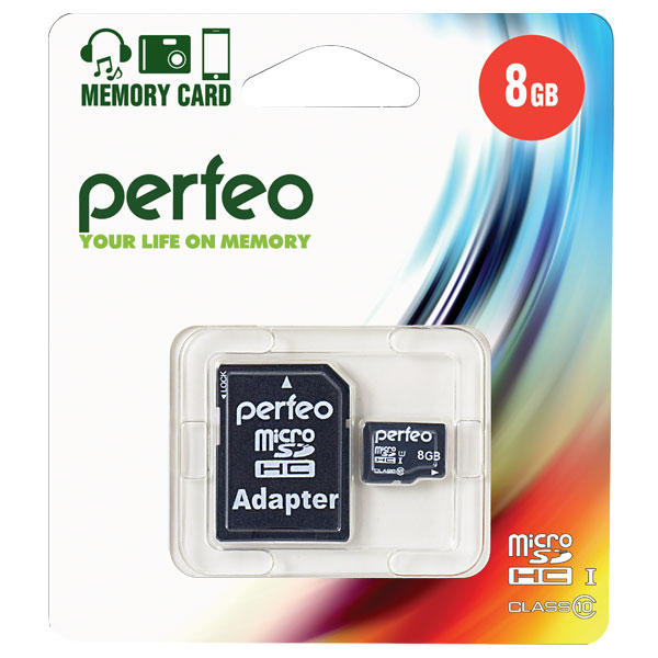 Карта памяти Micro SecureDigital 8Gb Perfeo PF8GMCSH10AES {MicroSDHC Class 10, SD adapter}