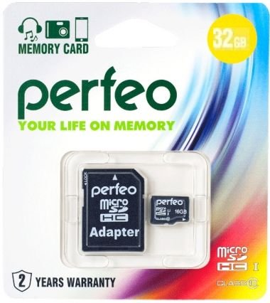 Карта памяти Micro SecureDigital 32Gb Perfeo PF32GMCSH10A {MicroSDHC Class 10, SD adapter}