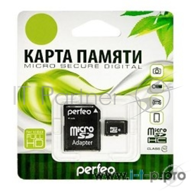 Карта памяти Micro SecureDigital 16Gb Perfeo PF16GMCSH10A {MicroSDHC Class 10, SD adapter}