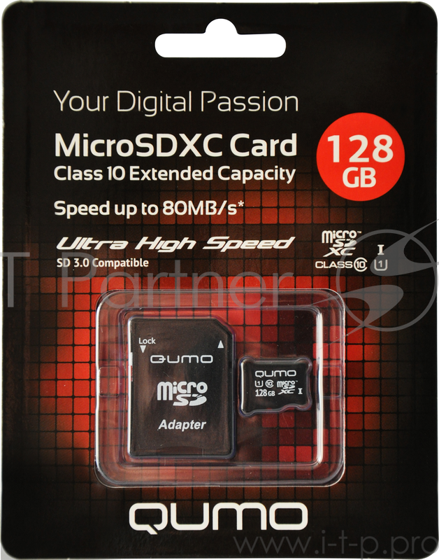 Карта памяти Micro SecureDigital 128Gb QUMO QM128GMICSDXC10U1 {MicroSDXC Class 10 UHS-I, SD adapter}