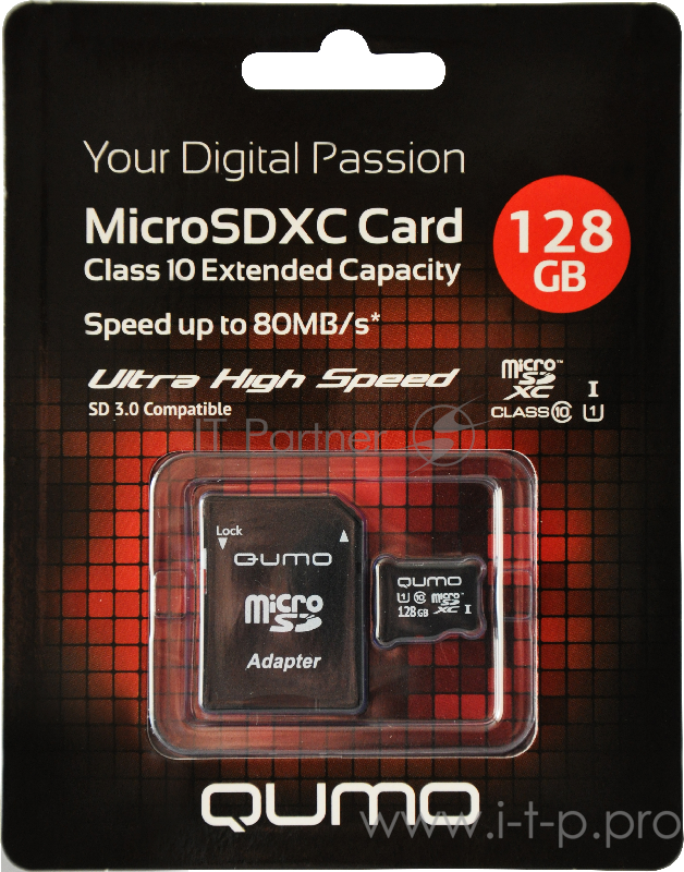 Карта памяти Micro SecureDigital 128Gb QUMO QM128GMICSDXC10U1 {MicroSDXC Class 10 UHS-I, SD adapter}
