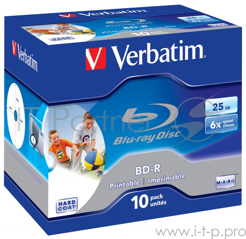 Диск BD-R Verbatim 25Gb 6x Jewel case (10шт) Printable Scratch proof (43713)
