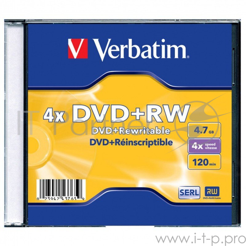 Диск DVD+RW Verbatim 4.7Gb Jewel (43229/228) 4x