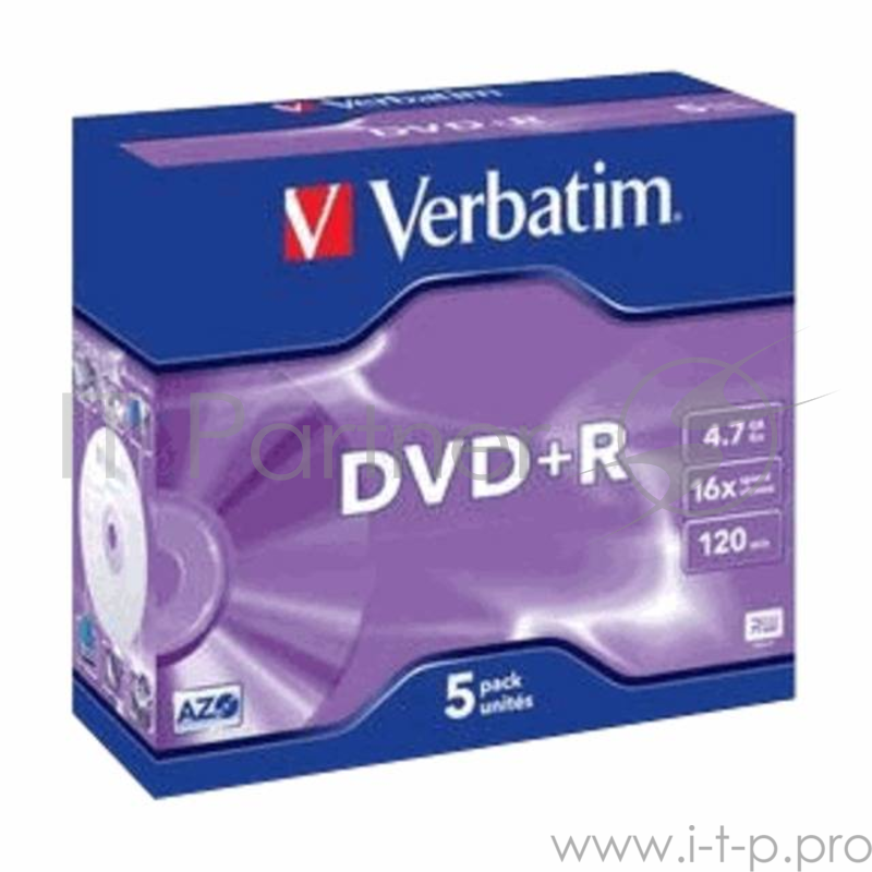 Диск DVD+R Verbatim 4.7Gb 16x Jewel case (5шт) (43497)
