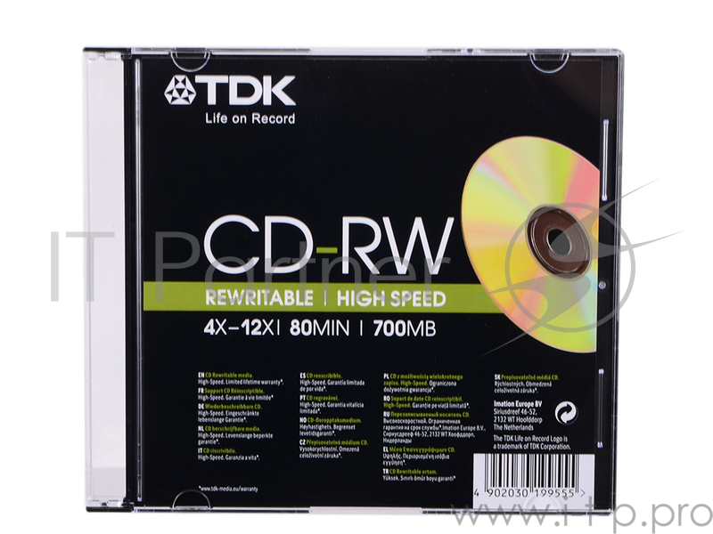 Диск CD-RW 80min 700Mb TDK 12x Slim