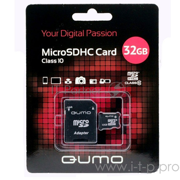 Карта памяти Micro SecureDigital 32Gb QUMO QM32GMICSDHC10U1 {MicroSDHC Class 10 UHS-I, SD adapter}