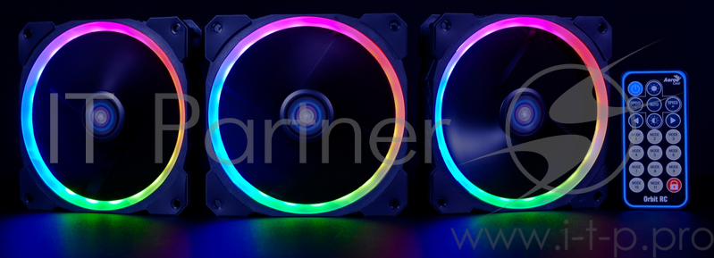 Комплект вентиляторов Aerocool ORBIT RC: 3x RGB 120х120х25мм ORBIT вентилятора c пультом ДУ