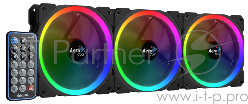 Комплект вентиляторов Aerocool ORBIT RC: 3x RGB 120х120х25мм ORBIT вентилятора c пультом ДУ