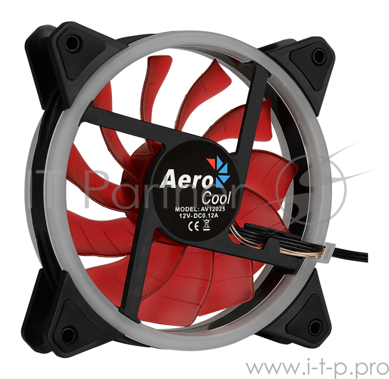 Вентилятор Aerocool REV Red , 120x120x25мм, цвет светодиодов : красный, подсветка в виде двойного кольца, 3+4-Pin, 1200 об/мин, 41,3 CFM, 15,1 дБА