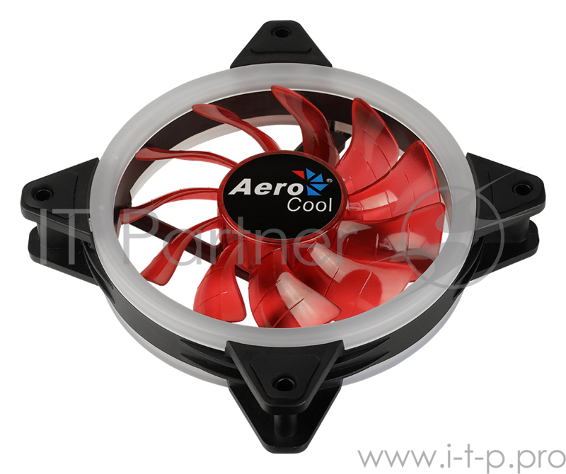 Вентилятор Aerocool REV Red , 120x120x25мм, цвет светодиодов : красный, подсветка в виде двойного кольца, 3+4-Pin, 1200 об/мин, 41,3 CFM, 15,1 дБА