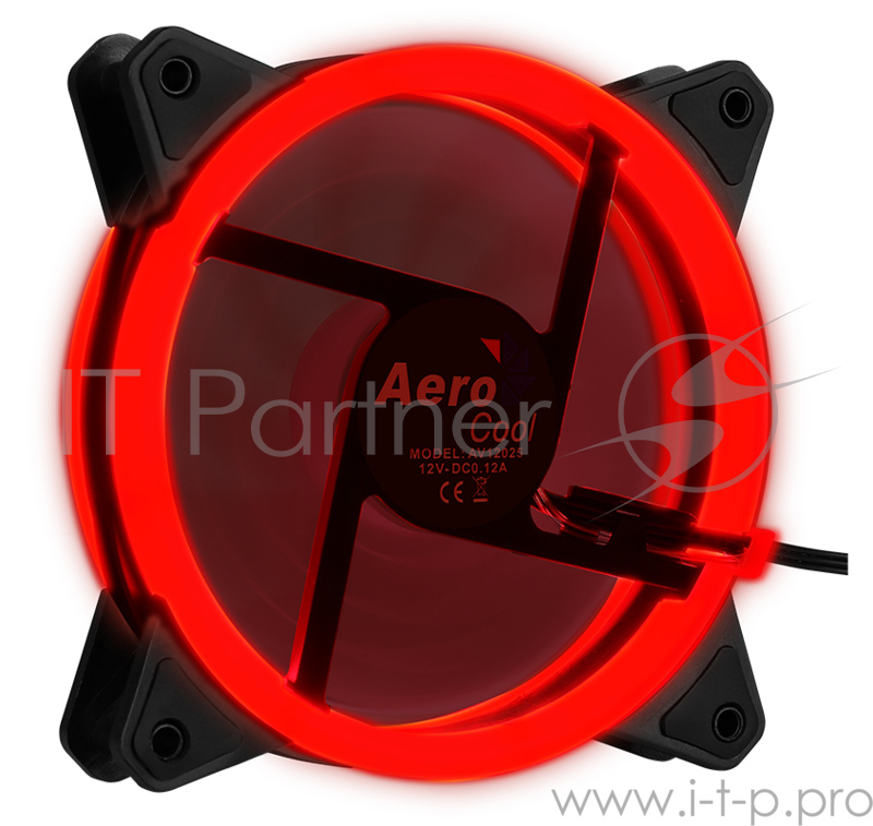 Вентилятор Aerocool REV Red , 120x120x25мм, цвет светодиодов : красный, подсветка в виде двойного кольца, 3+4-Pin, 1200 об/мин, 41,3 CFM, 15,1 дБА