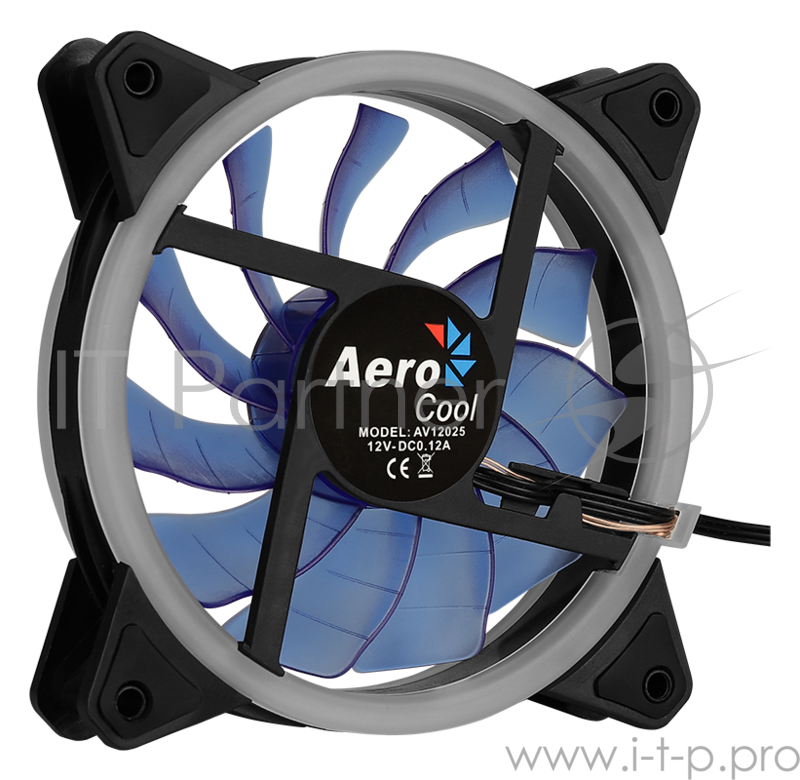 Вентилятор Aerocool REV Blue , 120x120x25мм, цвет светодиодов : синий, подсветка в виде двойного кольца, 3+4-Pin, 1200 об/мин, 41,3 CFM, 15,1 дБА